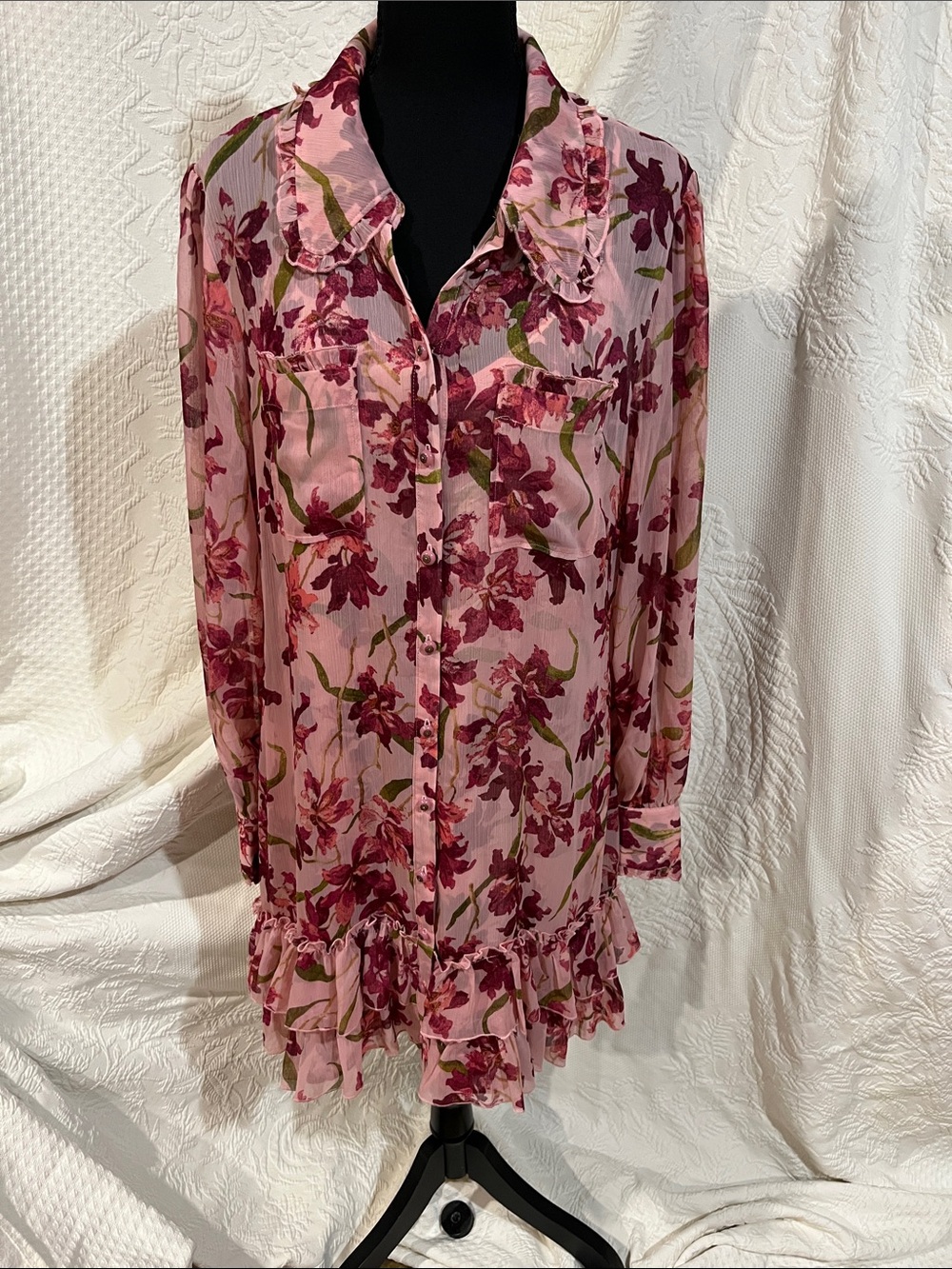 Cinq à Sept Trailing Hibiscus Lupetto Dress, size 14